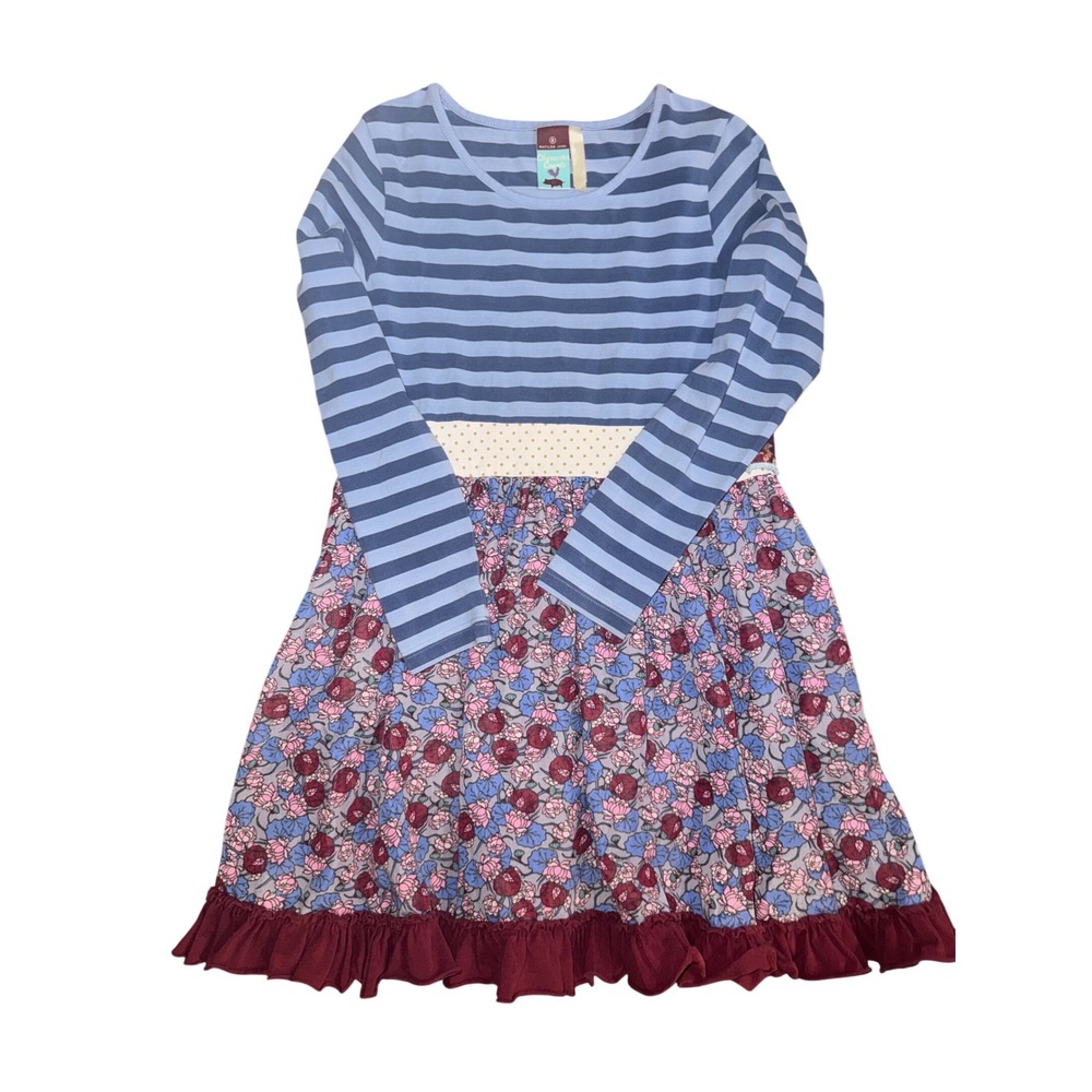 Matilda Jane Character Counts Girls Dress Size 8 Mixed Print Floral Striped Blue